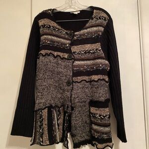 Coldwater Creek Stylish Black and Gray Women's 2X (20W-22W) Front Pocket Sweater